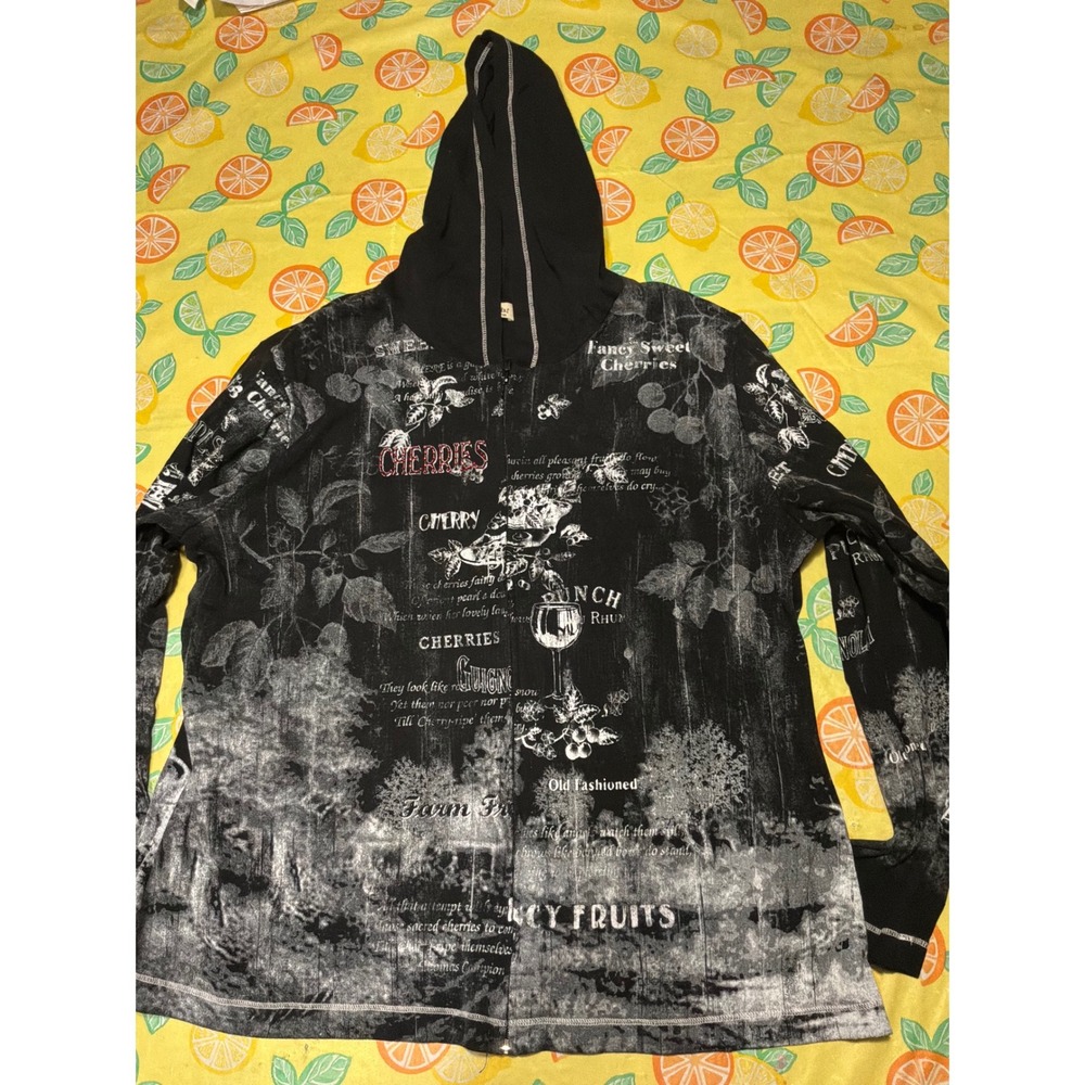 Grunge XXL Cactus Graphic Print Zip Up Hoodie XXL Black